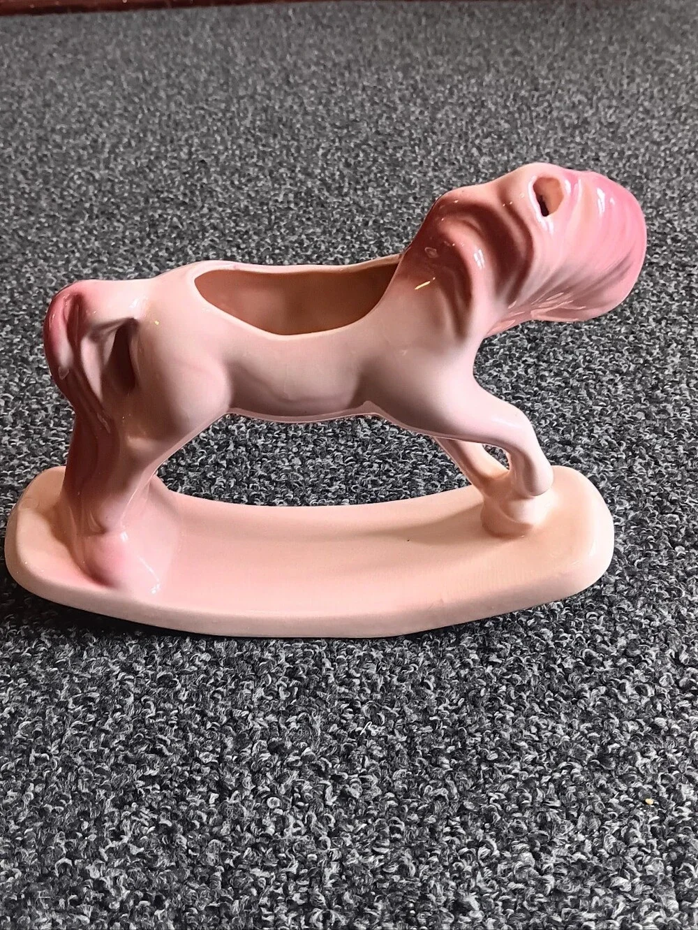 50s Pink Ceramic Rocking Horse Planter Vintage Whimsy Home Decor Cottagecore